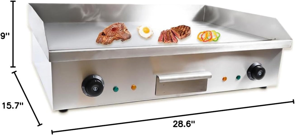 Commercial Electric Griddle, 3000W 28' Commercial Flat Top Griddle, Stainless Steel Non-Stick Countertop Teppanyaki Grill, Adjustable Temperature Control 122℉-572℉