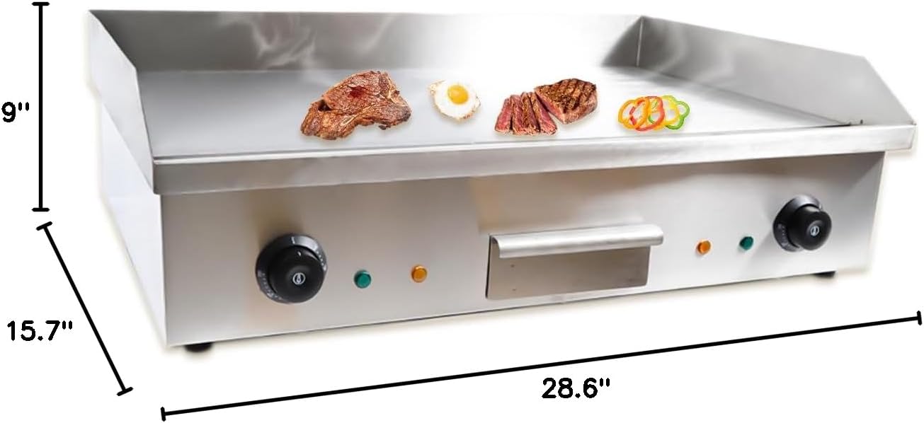 Commercial Electric Griddle, 3000W 28' Commercial Flat Top Griddle, Stainless Steel Non-Stick Countertop Teppanyaki Grill, Adjustable Temperature Control 122℉-572℉