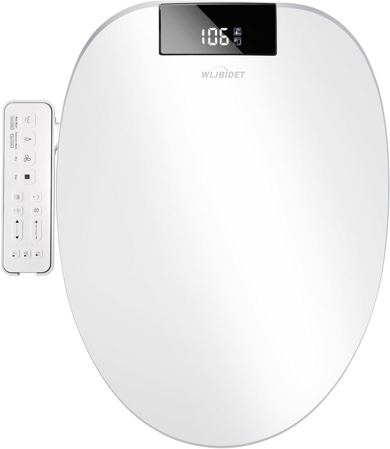 WLJBIDET Heated Bidet Toilet Seat with Dual-Position Control Mode, Side Panel & Remote Control, Self-Cleaning Nozzle, Adjustable Warm Water and Dryer, Display Screen, Night Light, Elongated