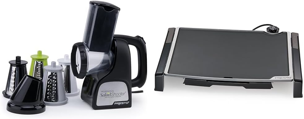 Presto 02970 Professional SaladShooter Electric Slicer/Shredder, Black,1 count & 07073 Electric Tilt-N-fold Griddle, 19%22, Black