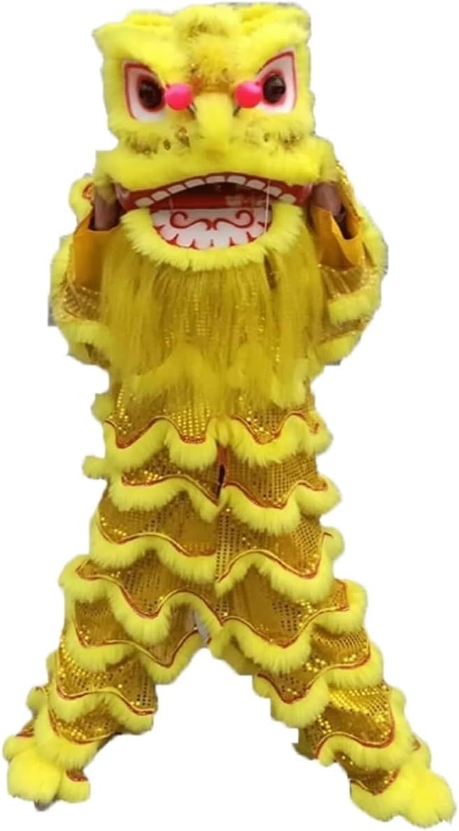 Chinese New Year Decorations Lion Dance Artificial Hair Mascot Lion Dance Head Folk Dragon Dance for Adult Spring Festival Party Supplies(Yellow)
