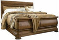 MAKLAINE Contemporary King Wooden Sleigh Bed, Cognac Brown Finish, 86W x 93D x 60H Inches, Sturdy Wood Frame, Box Spring Required, Elegant Bedroom Furniture