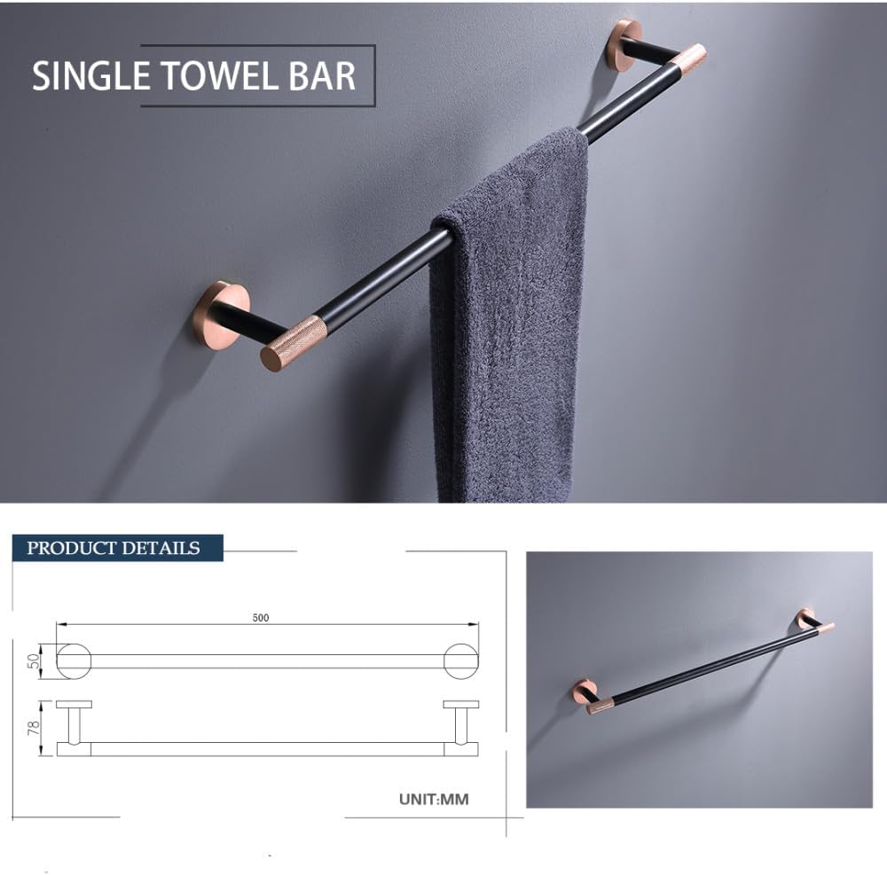 Rose Gold Matte Black Bathroom Accessories Bathrobe Hook Paper Towel Holder Towel Bar Set,3 Pieces Set