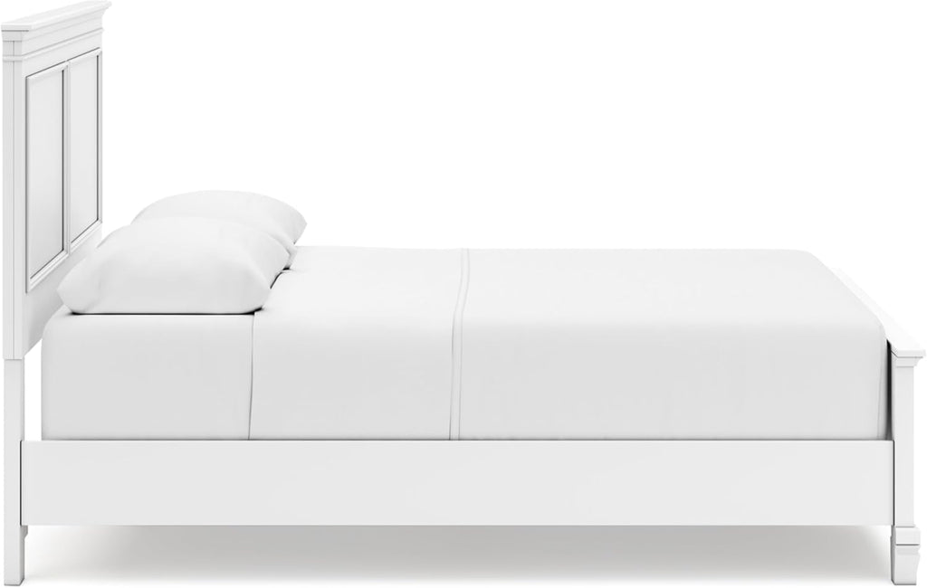 Signature Design by Ashley Fortman Transitional Queen Panel Bed with Tapered Feet, Foundation or Box Spring Needed, White