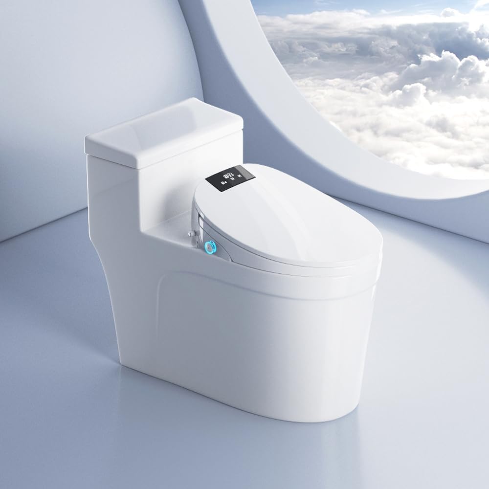 XCQQ Electric Bidet Toilet Seat with Remote, Heated Toilet Seat, Instant Warm Water, Warm Air Dryer, Rear & Feminine with Oscillating Cleansing, Night Light, Slow Close Lid, LED Display - Elongated