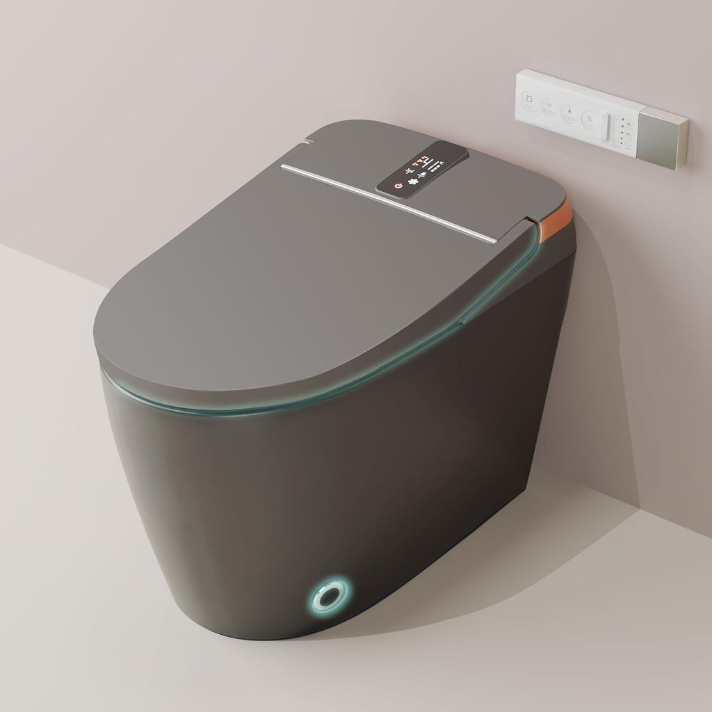 Smart Toilet - Auto Open/Close, One Piece Elongated Design, LED Display Comfort Height Toilet, Foot Sensor Flush, Auto Flush System, Heated Seat, Night Light for Modern Bathroom