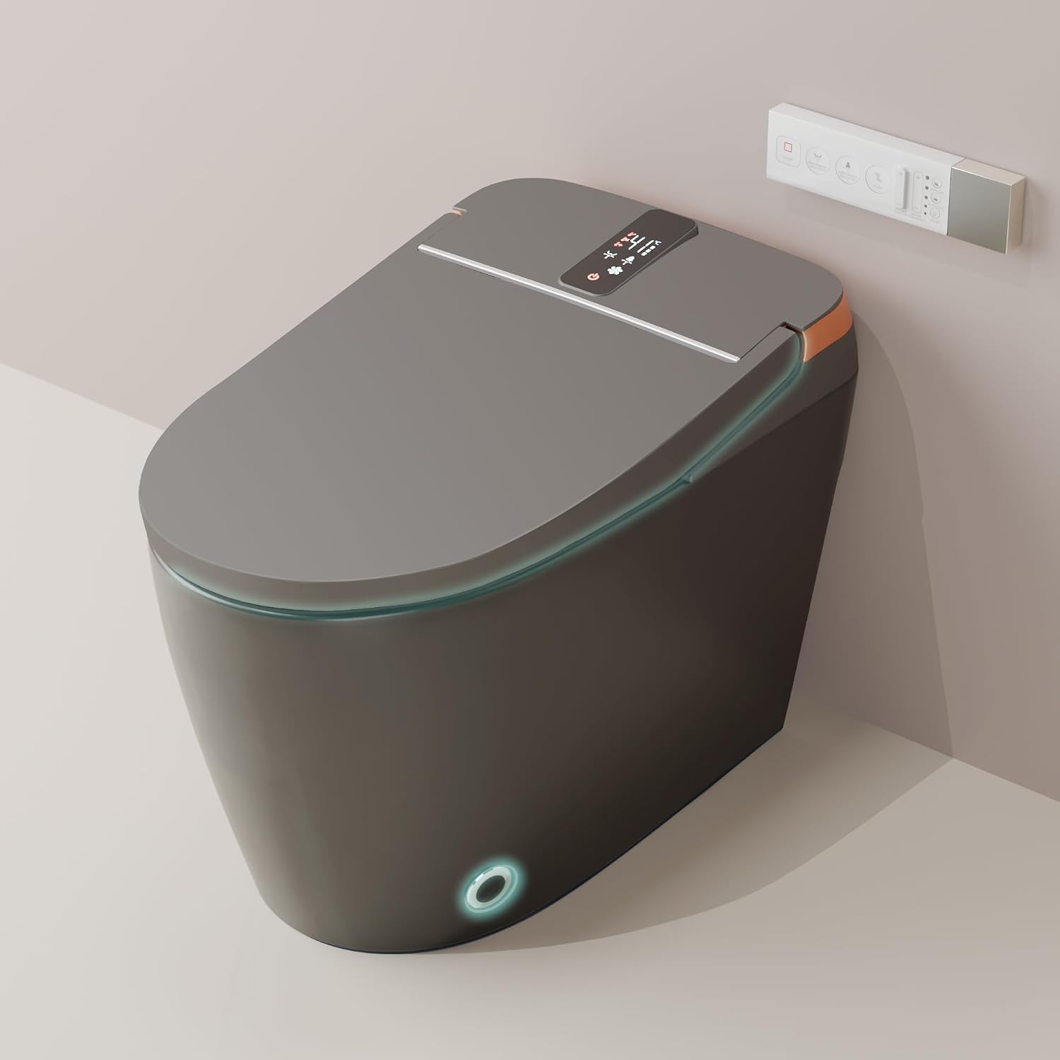 Smart Toilet - Auto Open/Close, One Piece Elongated Design, LED Display Comfort Height Toilet, Foot Sensor Flush, Auto Flush System, Heated Seat, Night Light for Modern Bathroom