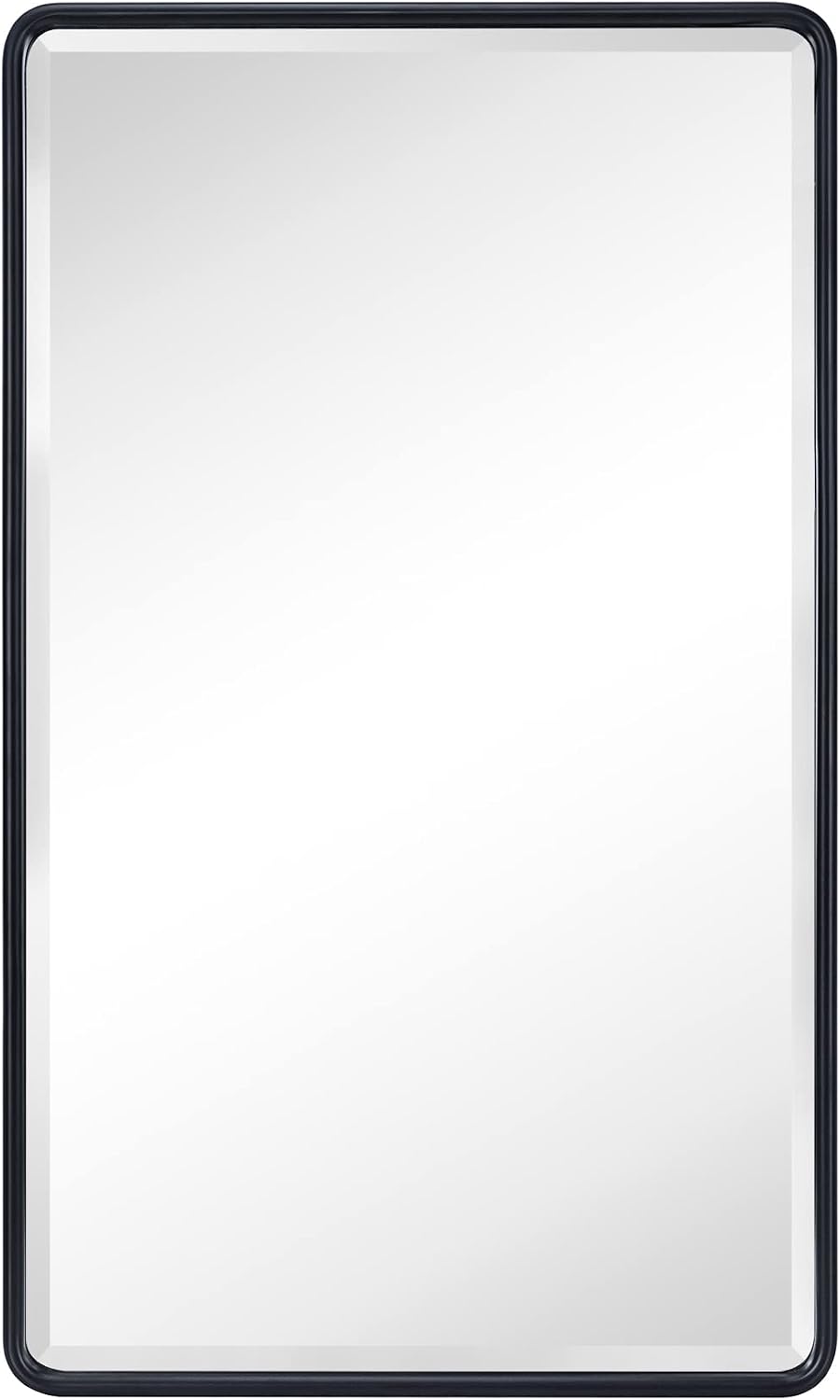TEHOME Farmhouse Black Metal Framed Recessed Bathroom Medicine Cabinets with Mirror Rounded Rectangle Medicine Cabinet with BeveledMirros,16.5x27.5''