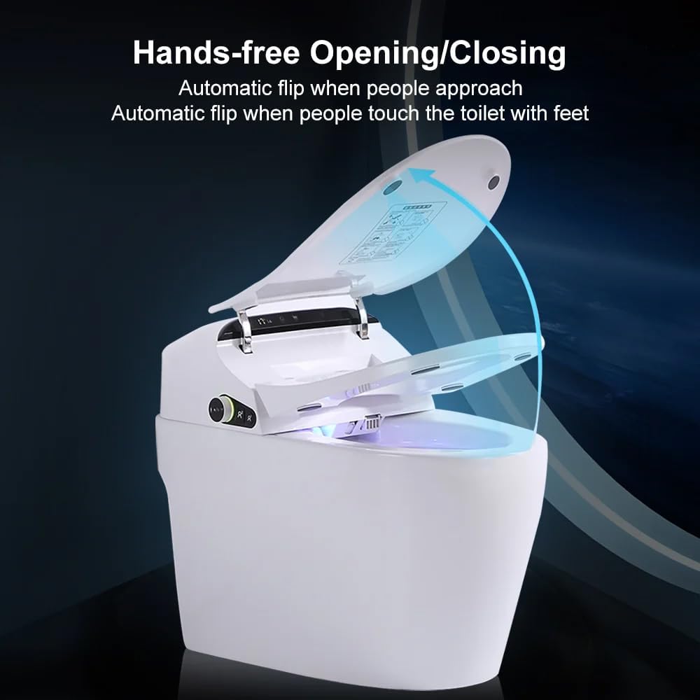 Homary Modern Smart Toilet One-Piece 1.27 GPF Floor Mounted Automatic Toilet Elongated Smart Toilet Bidet with Seat (White)