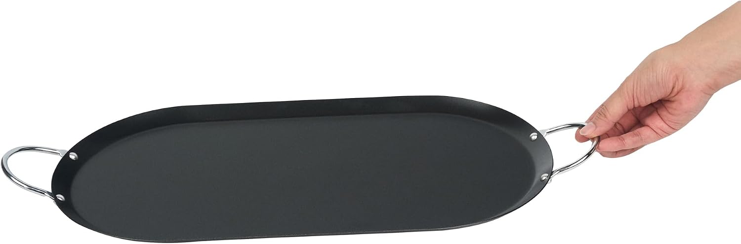 Restaurantware Comal 10 Pack of 8.8 Inch Carbon Steel Nonstick Oval Griddle with Metal Handles Premium Cookware Black