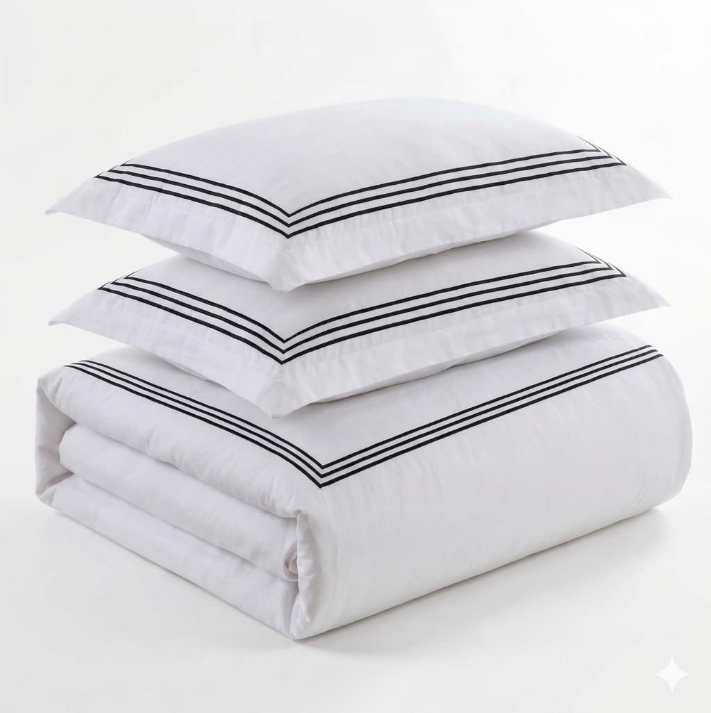 Royal Tradition 3pc Percale Duvet Cover Set (King/Calking, Black) Adeline Embroidered Comforter Cover with Pillow Shams