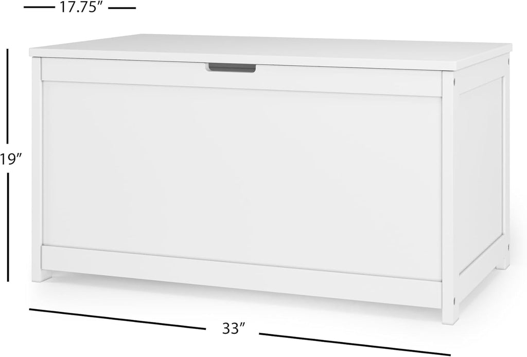 Child Craft Scout 4-in-1 Convertible Baby Crib Nursery Furniture Set - Baby Bed, Dresser with Changing Table Topper, Glider Chair, and Toy Box for Babies, Toddlers and Kids (4 Piece - Matte White)