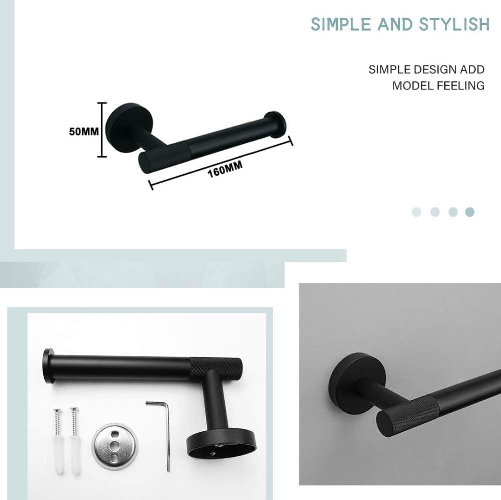 Matte Black Bathroom Hardware Accessories Set Knurled Brass Kit Towel Bar Ring Robe Hook Paper Holder Towel Ring Toilet Brush,4 Pieces Set A