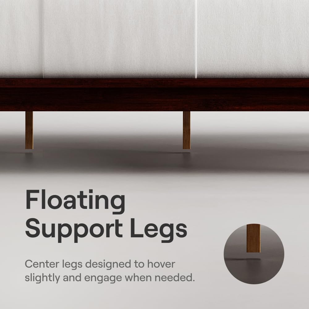 Nectar Bamboo Platform Bed Frame - Twin XL - Walnut - Floating Center Support Legs- 12' Height - Easy Tool Free Set Up - Contemporary and Durable - Sturdy Wooden Support Slats - Holds Up To 500 Pounds