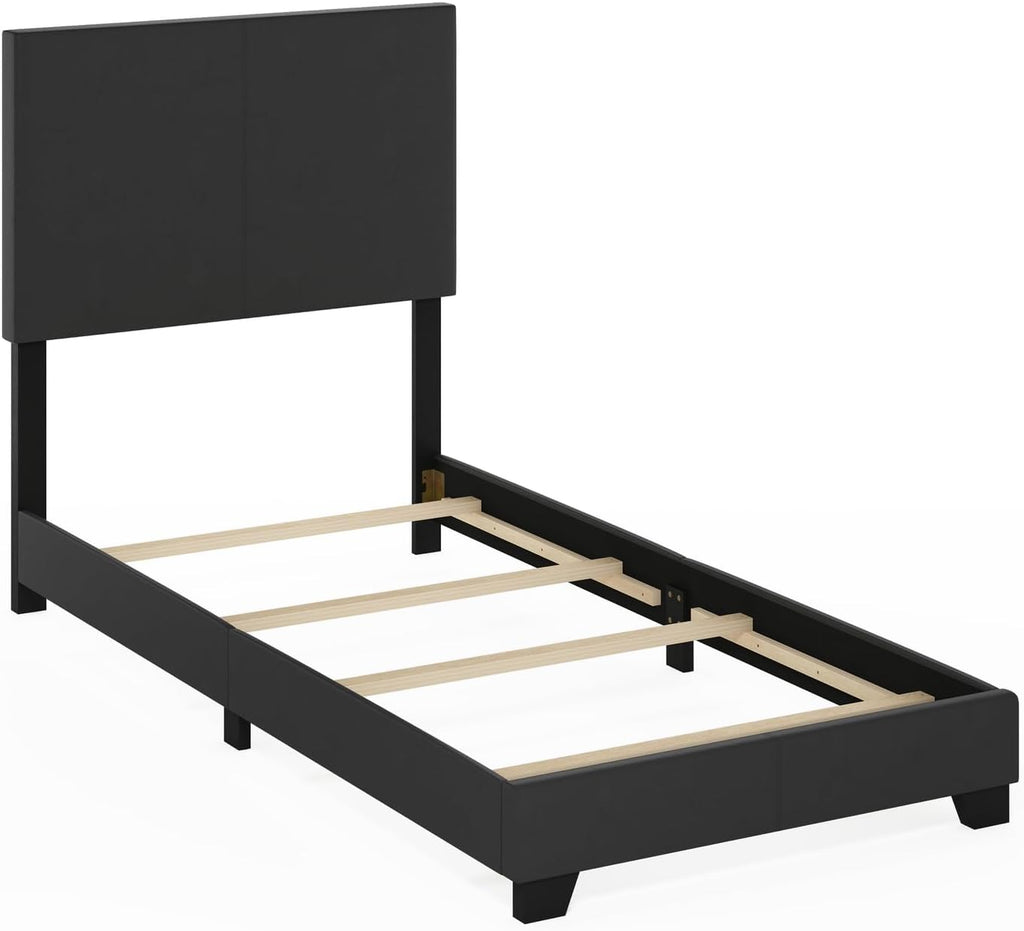 Furinno Pessac Upholstered Bed Frame, Black PU Leather, Twin XL
