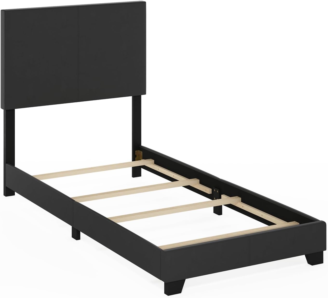 Furinno Pessac Upholstered Bed Frame, Black PU Leather, Twin XL