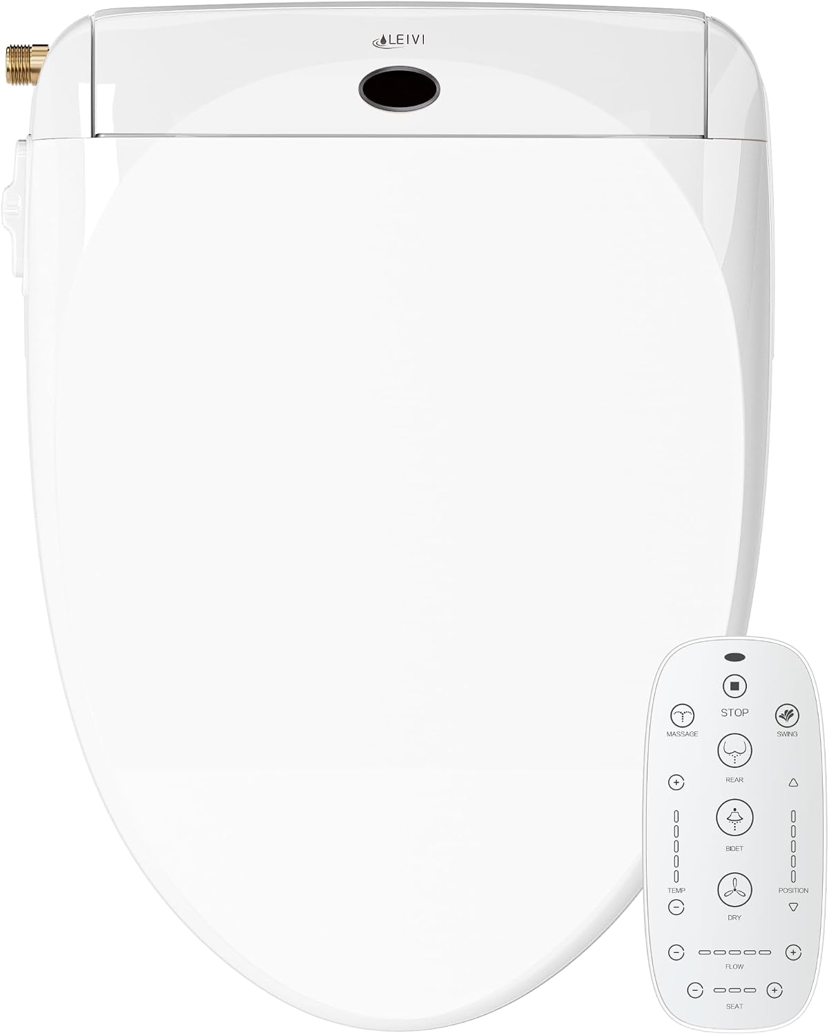 LEIVI Electric Bidet Toilet Seat with Wireless Remote and Side Panel, Multiple Spray Modes, Adjustable Heated Seat, Warm Water and Air Dryer, Auto LED Nightlight, Elongated