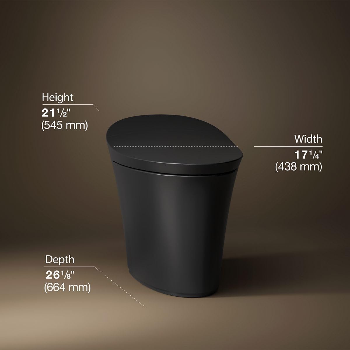 Kohler K-5401-PA Veil One-Piece Elongated Dual-Flush Intelligent Toilet, Smart Bidet Toilet, Honed Black.