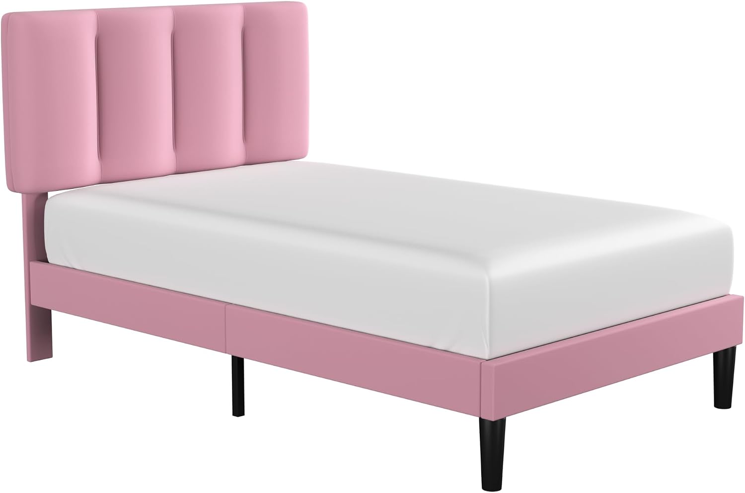 VECELO Twin Bed Frames, Upholstered Platform Bedframe, Adjustable Headboard, Wood Slat Support, No Box Spring Needed, Easy Assembly, Cherry Pink