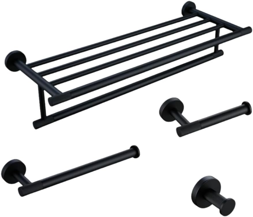 Modern Matte Black Bathroom Accessories Set with Towel Bar Bath Robe Hook Brass Knur Shelf Stylish and Functional 4 Piece Set for Towels Paper and Tissues