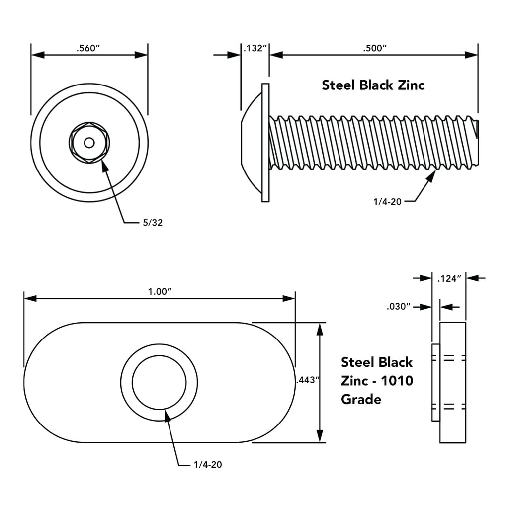 8020, 3321, 10 Series Bolt Assembly, 1/4-20 x 1/2 0.5' Flanged Button Head Socket Cap Screw (FBHSCS) with Slide-in Economy T-Nut Hardware HW Combo 80/20 (250 Pack)