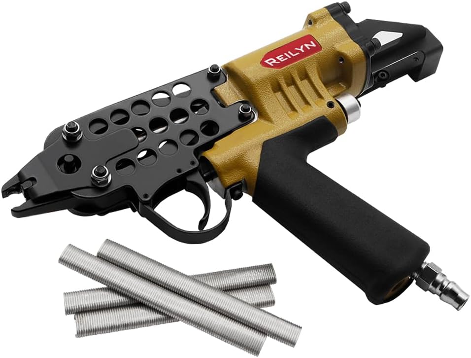 SC760C-I2 Pneumatic Hog Ring Gun, 16 Gauge 1/2' Crown Hog Ring Pliers, 2.6-3.6 mm Closure, Short Magazine Lightweight Air C Ring Stapler for Fencing, Upholstery, Pet Cages, and Bag Closing