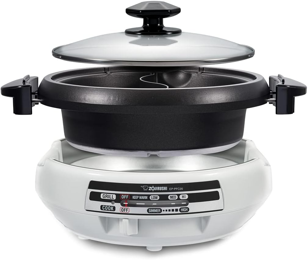 Zojirushi EP-PFC20HA, Gourmet d'Expert® Electric Skillet for Yin Yang Hot Pot & EA-DCC10 Gourmet Sizzler Electric Griddle,Stainless Brown Extra Large