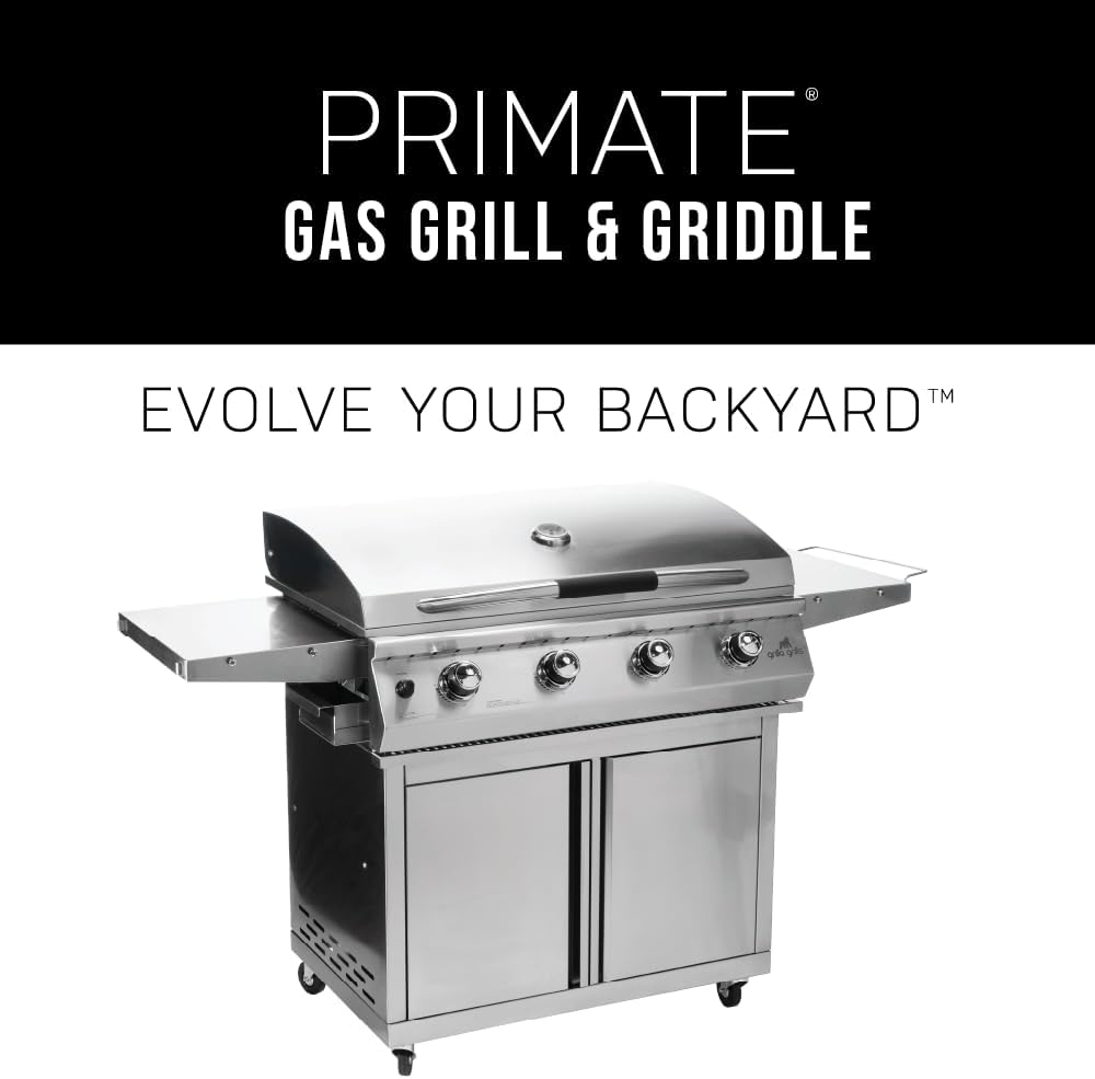 GRILLA Primate Gas Grill & Griddle with Clearview Grease Management System, Heavy-Duty Stainless Steel Design, 490 Square Inches of Cook Space, For Grilling, Outdoor Cooking, and Griddle