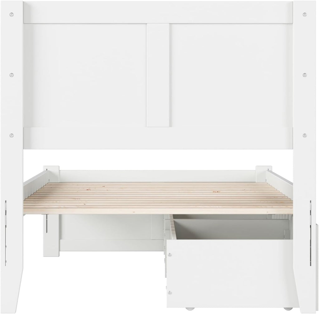 AFI, Canyon Twin Solid Wood Storage Platform Bed with Footboard & Set of 2 Storage Drawers, White