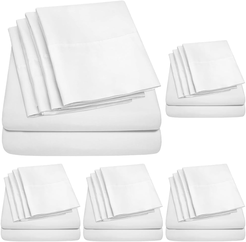Queen Sheets White - 6 Piece 1500 Supreme Collection Fine Brushed Microfiber Deep Pocket Queen Sheet Set Bedding - 2 Extra Pillow Cases, Great Value, Queen, White (Pack of 5)