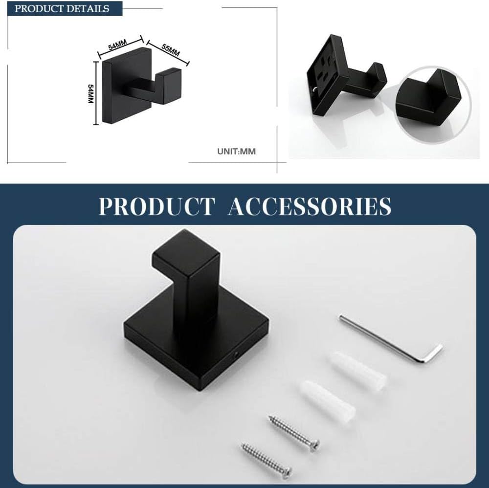 Black Bathroom Accessories Stainless Steel Set Wall Rack Towel Rack Towel Rack Tissue Holder Clothes Hook Toilet Brush Pendant,4 Pieces Set 1