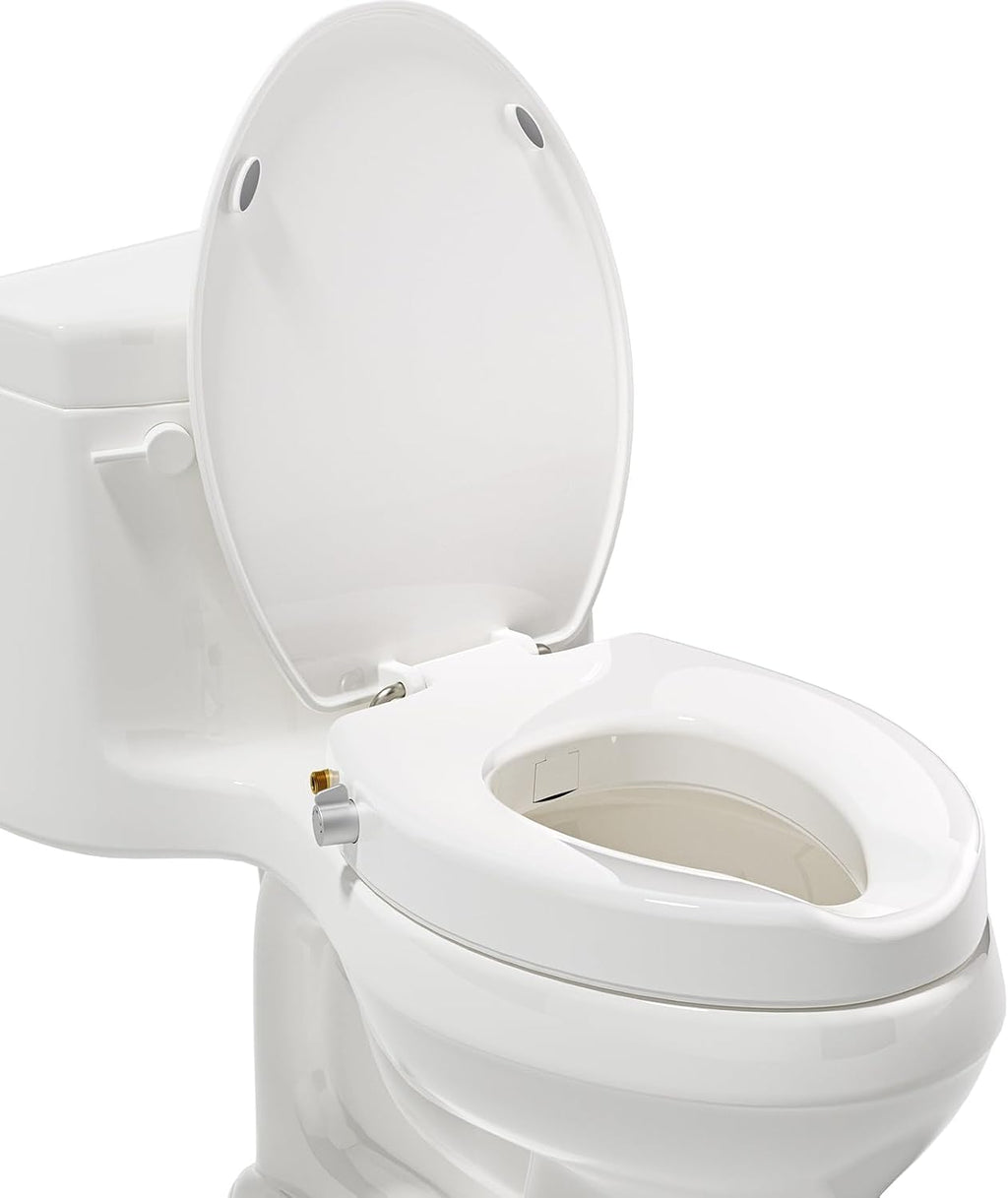 Clirass 3' Raised Toilet Seat with Bidet - Non-Electric Bidet with Dual Nozzles - Elevated Toilet Risers for Seniors & Limited Mobility - Easy Install & Clean (Elongated)
