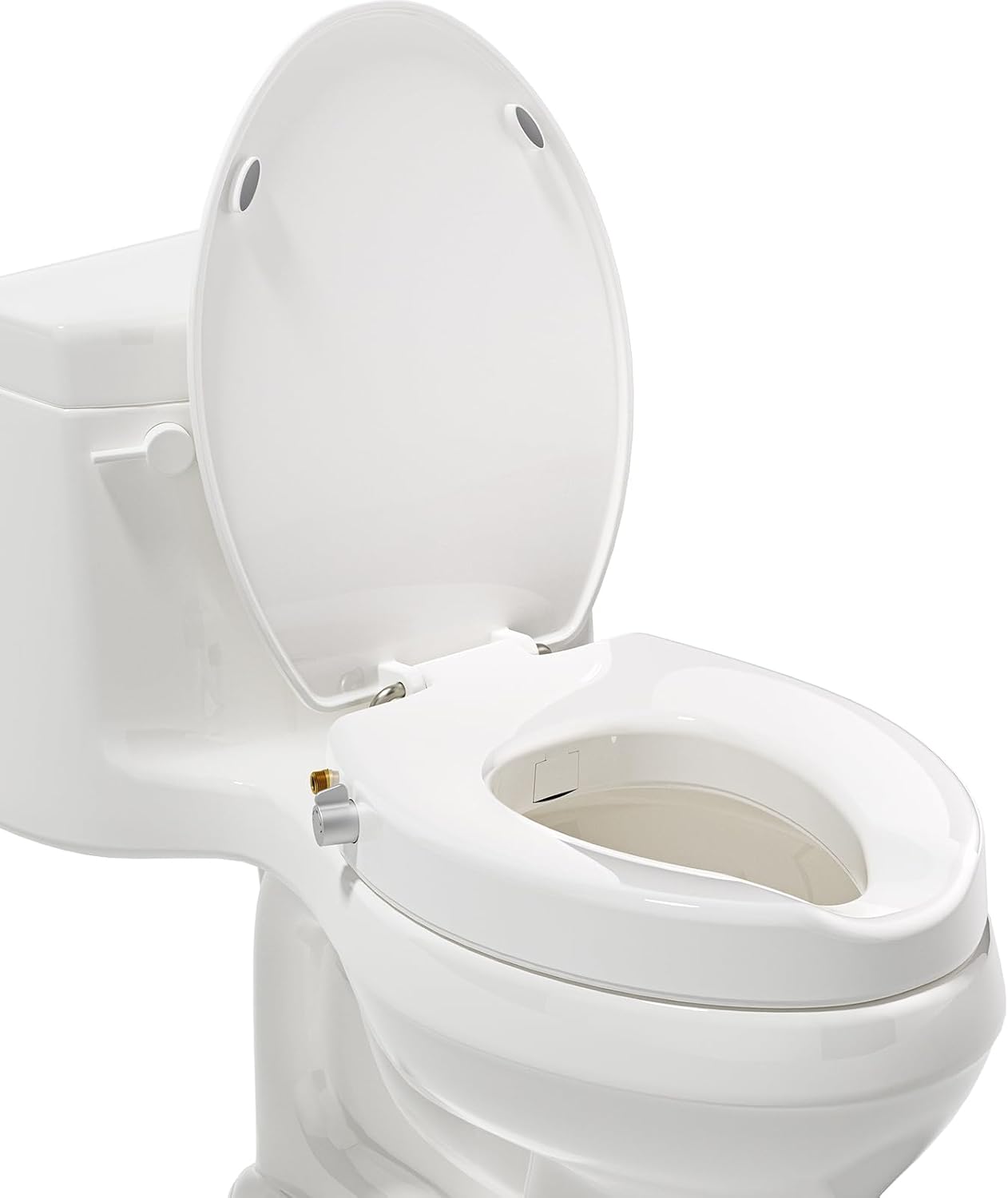 Clirass 3' Raised Toilet Seat with Bidet - Non-Electric Bidet with Dual Nozzles - Elevated Toilet Risers for Seniors & Limited Mobility - Easy Install & Clean (Elongated)