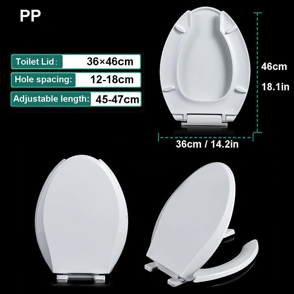 Toilet Seat Elongated, 18.5'' Open Front with Lid, Slow Close Toilet Seat, PP Plastic, for Rental Or Commercial Use, White