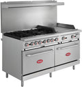 Kratos Commercial Gas Range, Oven & Griddle - 6 Burners, 2 Full Size Ovens and Griddle Plate (24' W), Liquid Propane Powered, 280,000 Total BTU Output, 60' W (29Y-046-LP)