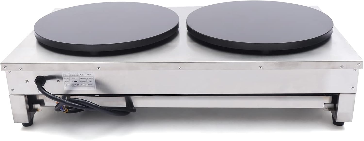 16 Inch Electric Crepe Maker, 2x1700W Commercial Crepe Maker Double Head Electric Crepe Griddle Blintzes Maker, Large Commercial Crepe Machine 122°F-572°F Temp. Range for Blintzes, Crepes
