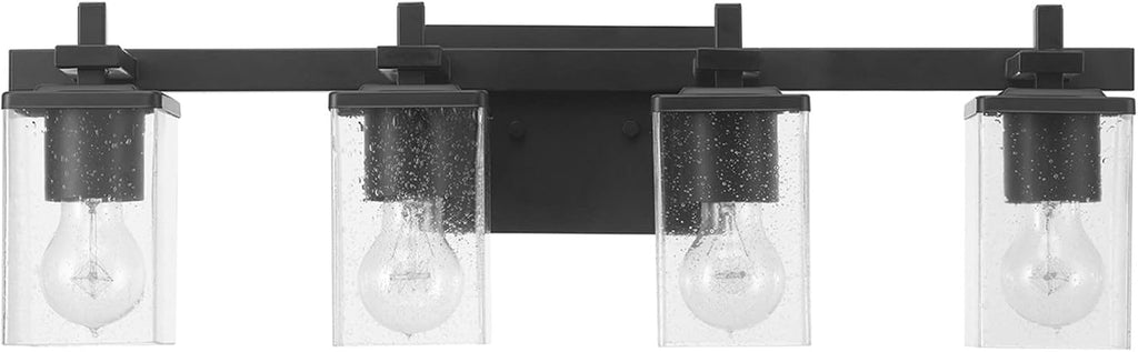 GLOBE Electric 52089 Dakota 4-Light Vanity Light, Matte Black, Seeded Glass Shades