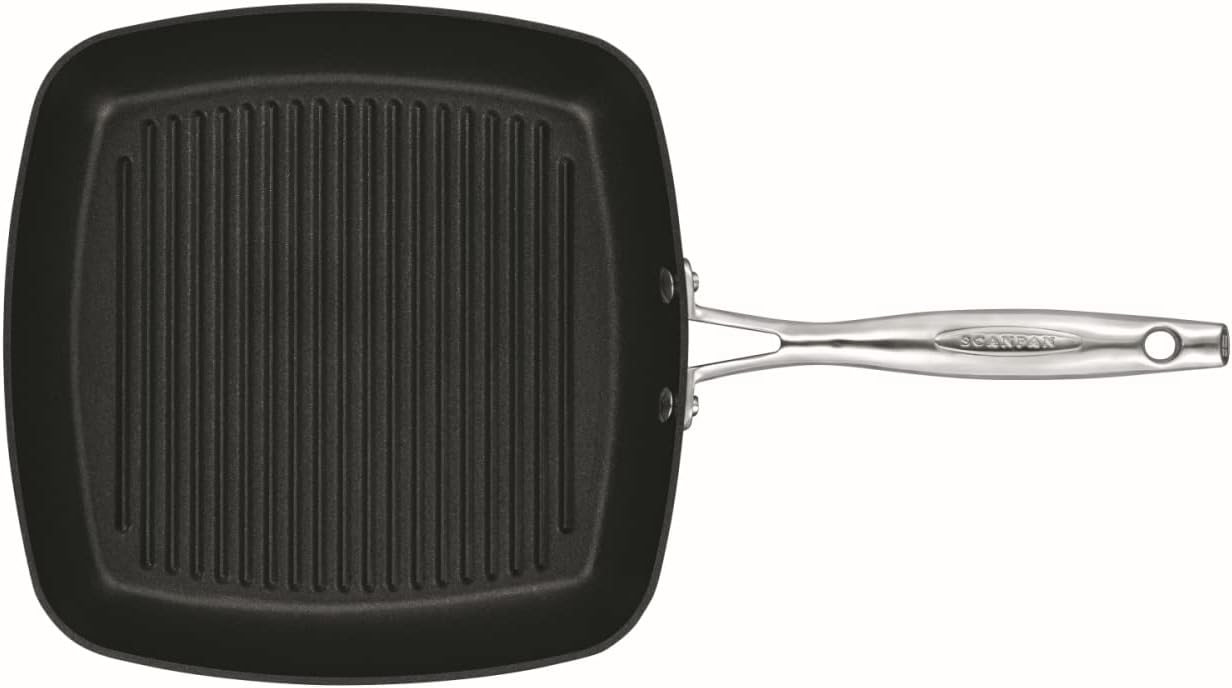 Scanpan Pro IQ 10.5 Inch Square Nonstick Grill Pan – Compatible with All Cooktops, Induction Ready, Metal Utensil Safe, Dishwasher & Oven Safe to 500°F, Black