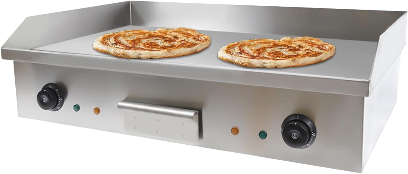 110v 3000w Commercial Electric Griddle, Double Control Electric Griddle Cooktop Electric Flat Top Grill Countertop Griddle Stainless Steel Teppanyaki Grill for Pancakes Crispy Bacon
