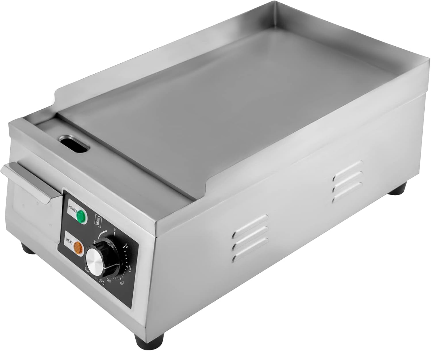 Electric Countertop Flat Top Griddle 110V 1300W Commercial Teppanyaki Grill 11'x15.7' Stainless Steel Commercial Flat Top Grill Thermostatic Control 122-572°F for Restaurant Kitchen
