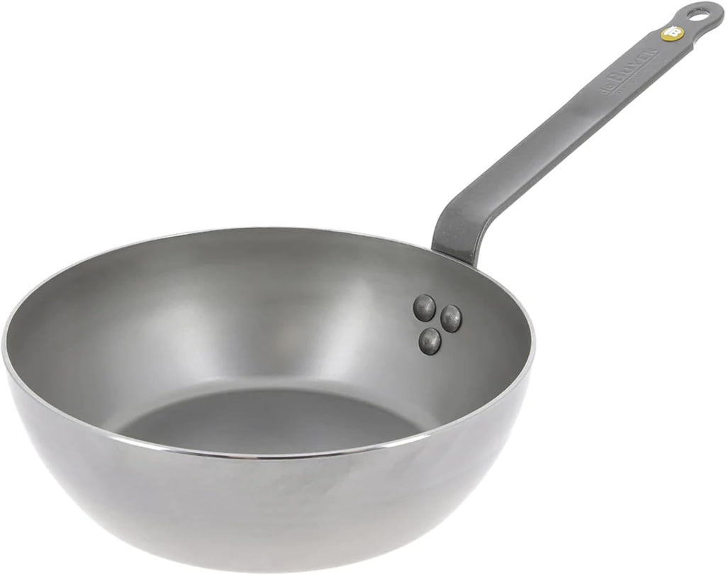 de Buyer MINERAL B Carbon Steel Country Fry Pan - 11' Diameter, 7.7' Cooking Surface - Ideal for Sauteing, Simmering, Deep Frying & Stir Frying - Naturally Non-Stick Finish - Made in France