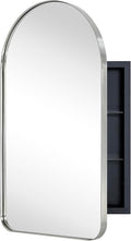 Brushed Nickel Arched Recessed Bathroom Medicine Cabinet with Mirror Stainless Steel Metal Framed Rectangular Bathroom Cabinet with Mirror 16x28.3''