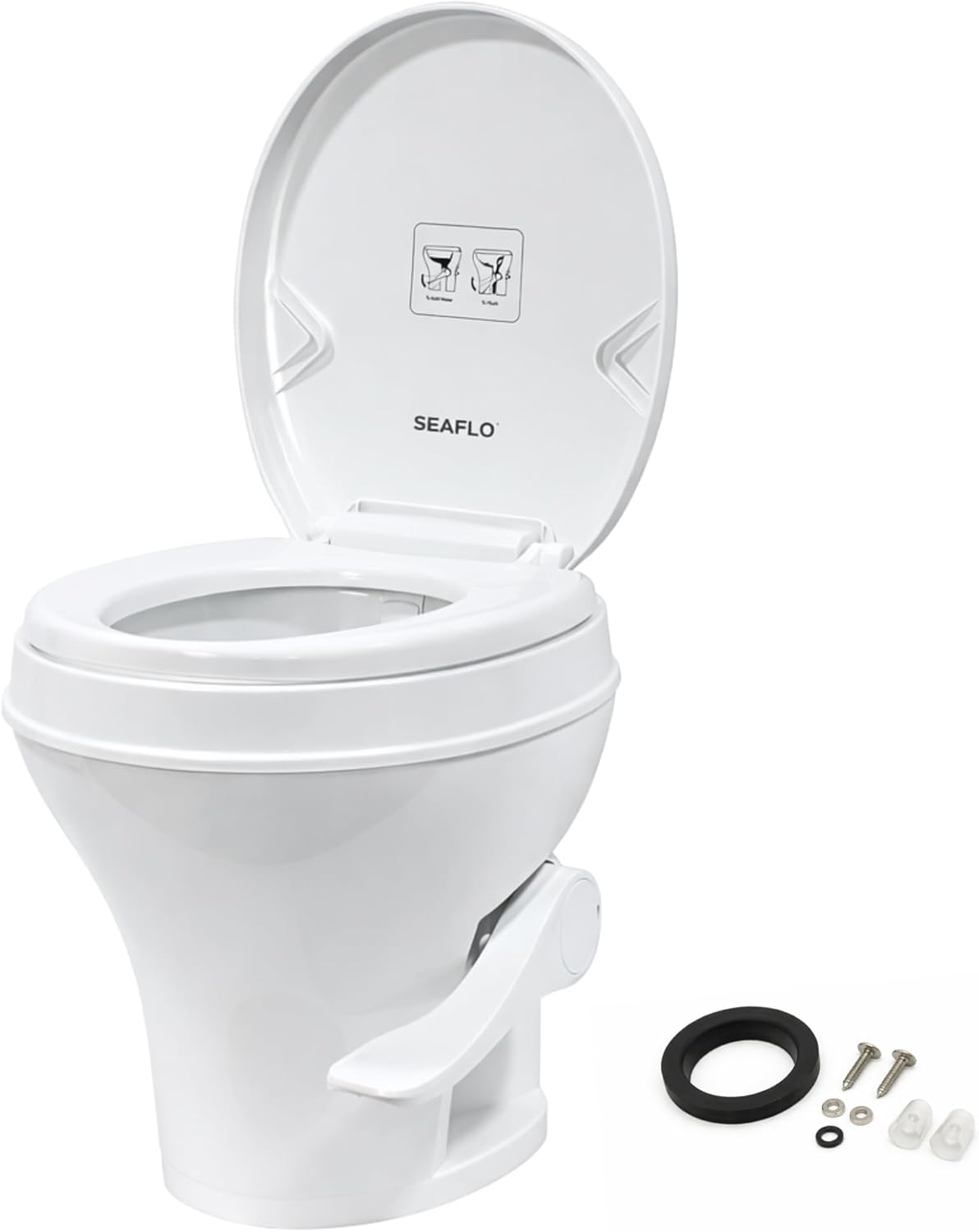 SEAFLO RV Toilet, Residential Height 18.4', Gravity Flush Foot Pedal, Soft Close Seat, Camper Toilet for RV Motorhome Travel Trailer, White, SFRTPH-01-01, 4-Year Warranty