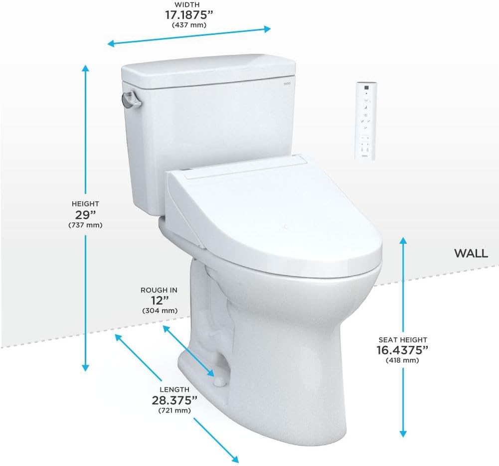 TOTO Drake Two-Piece Elongated 1.28 GPF Universal Height TORNADO FLUSH Toilet with CEFIONTECT and SoftClose Seat, WASHLET+ Ready, Cotton White - MS776124CEFG#01