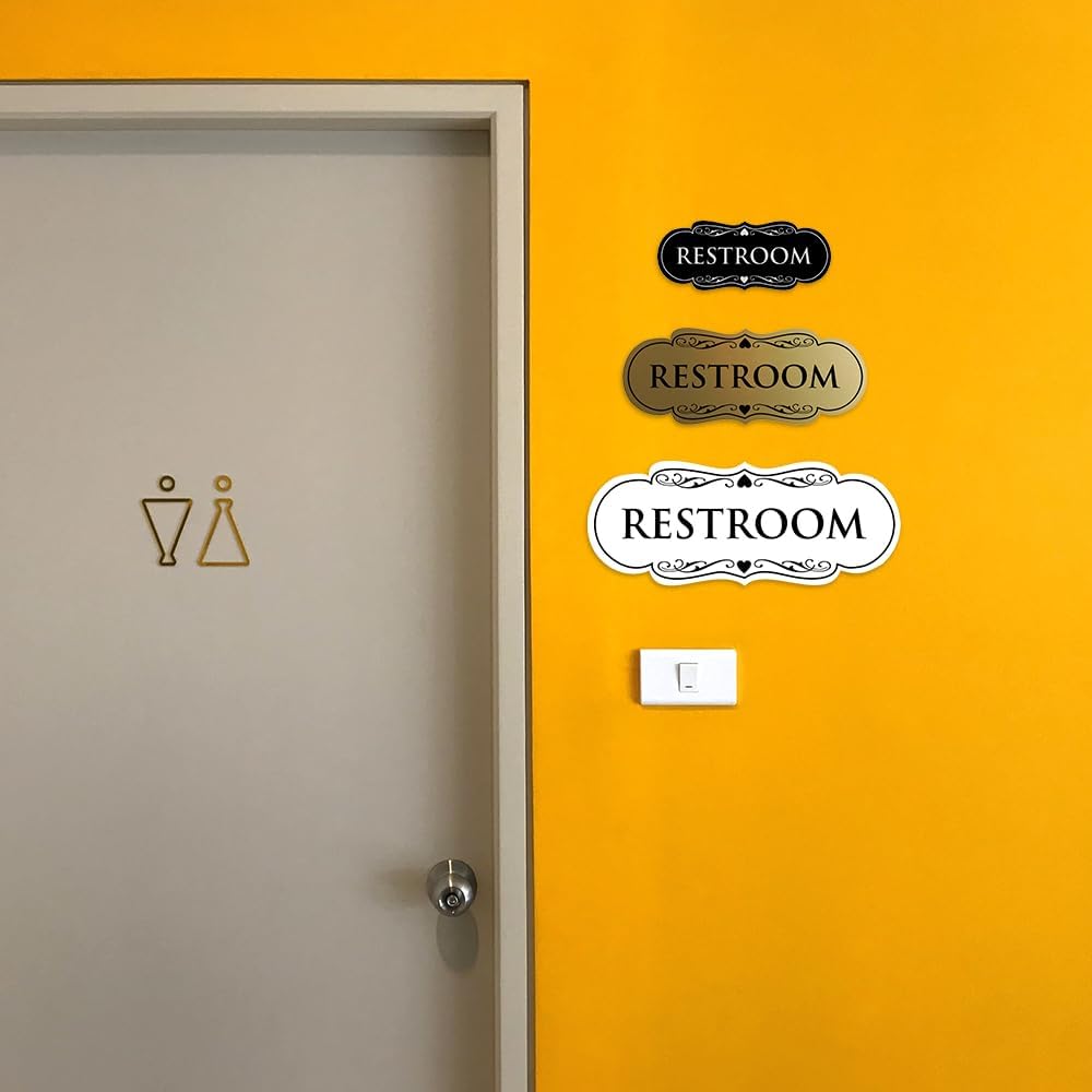 All Quality Designer Restroom Wall or Door Sign - Bathroom Signage | Durable Plastic and Easy Installation | (Multipacks)