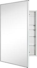 TEHOME 24'' x 30'' Chrome Recessed and Surface Mount Bathroom Medicine Cabinet with Mirror Square Cornered Metal Framed Rounded Rectangle Medicine Cabinet Mirror