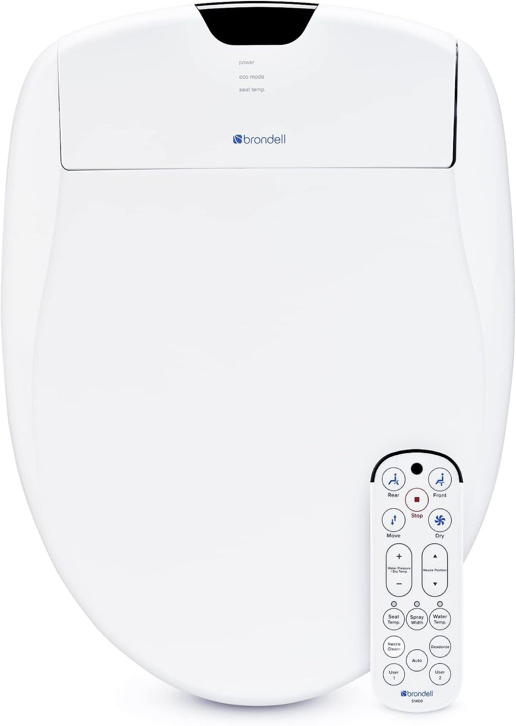 Brondell Bidet Toilet Seat S1400, Smart Toilet Seat, Dual Stainless-Steel, Self-Cleaning Nozzle With Clean Plus Technology, Endless Warm Water Bidet, Warm Air Dryer-Nightlight, Heated Seat, Round