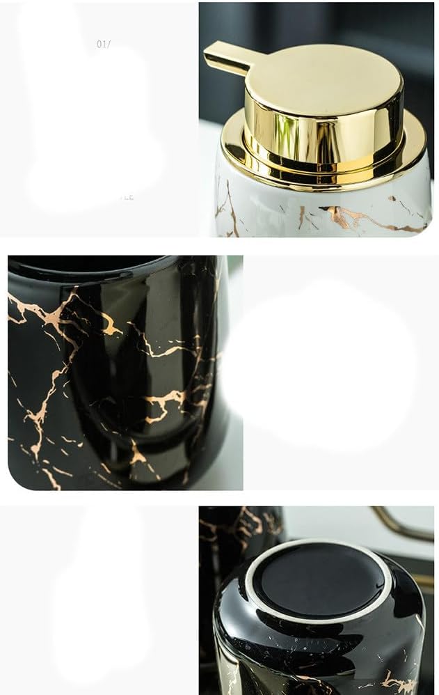 3 Pieces Ceramic Marble Bathroom Accessories Set Hand Soap Bottle Toothbrush Cup Dish Dispenser Bath Gift Black One Size (Yellow Size) (Green (White