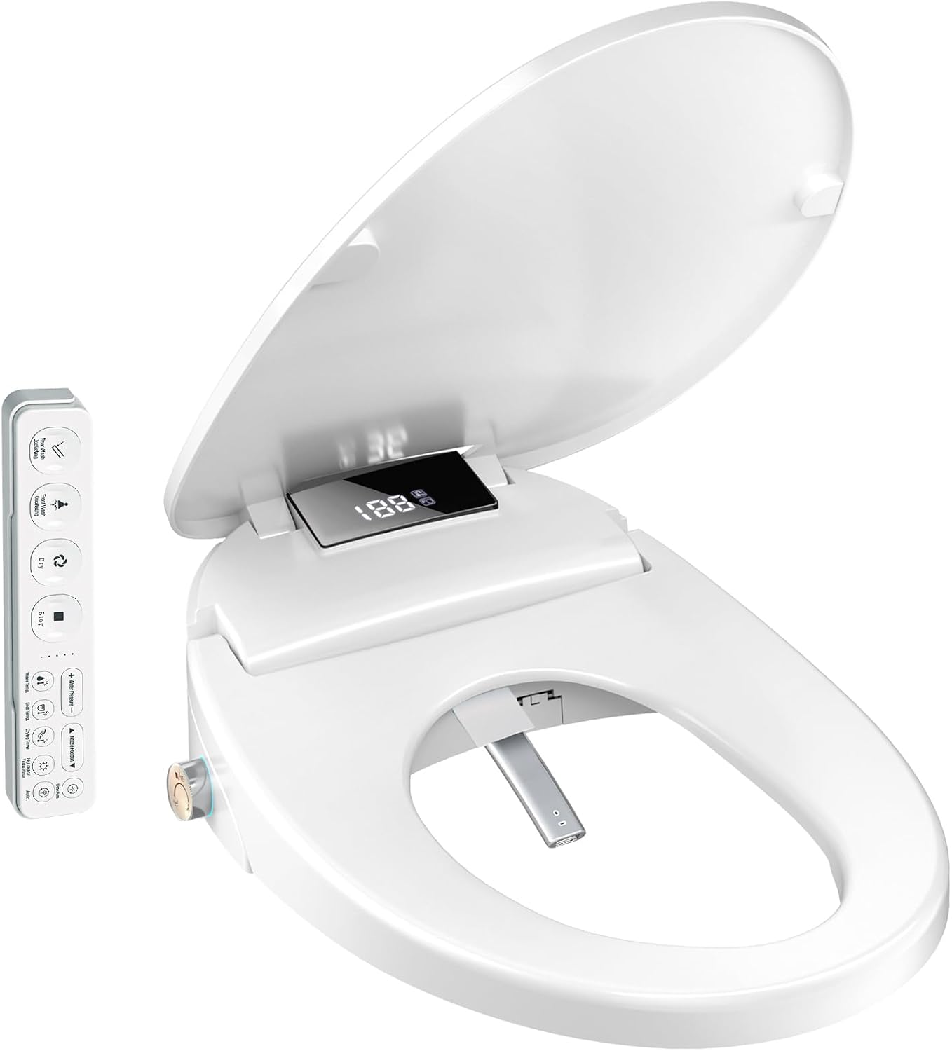 WLJBIDET Electric Heated Bidet Toilet Seat with Remote Control, Adjustable Warm Water & Pressure, Air Drying, Self-Cleaning Nozzle, Oscillating Cleaning, Display Screen, Slow Closed Lid - Round