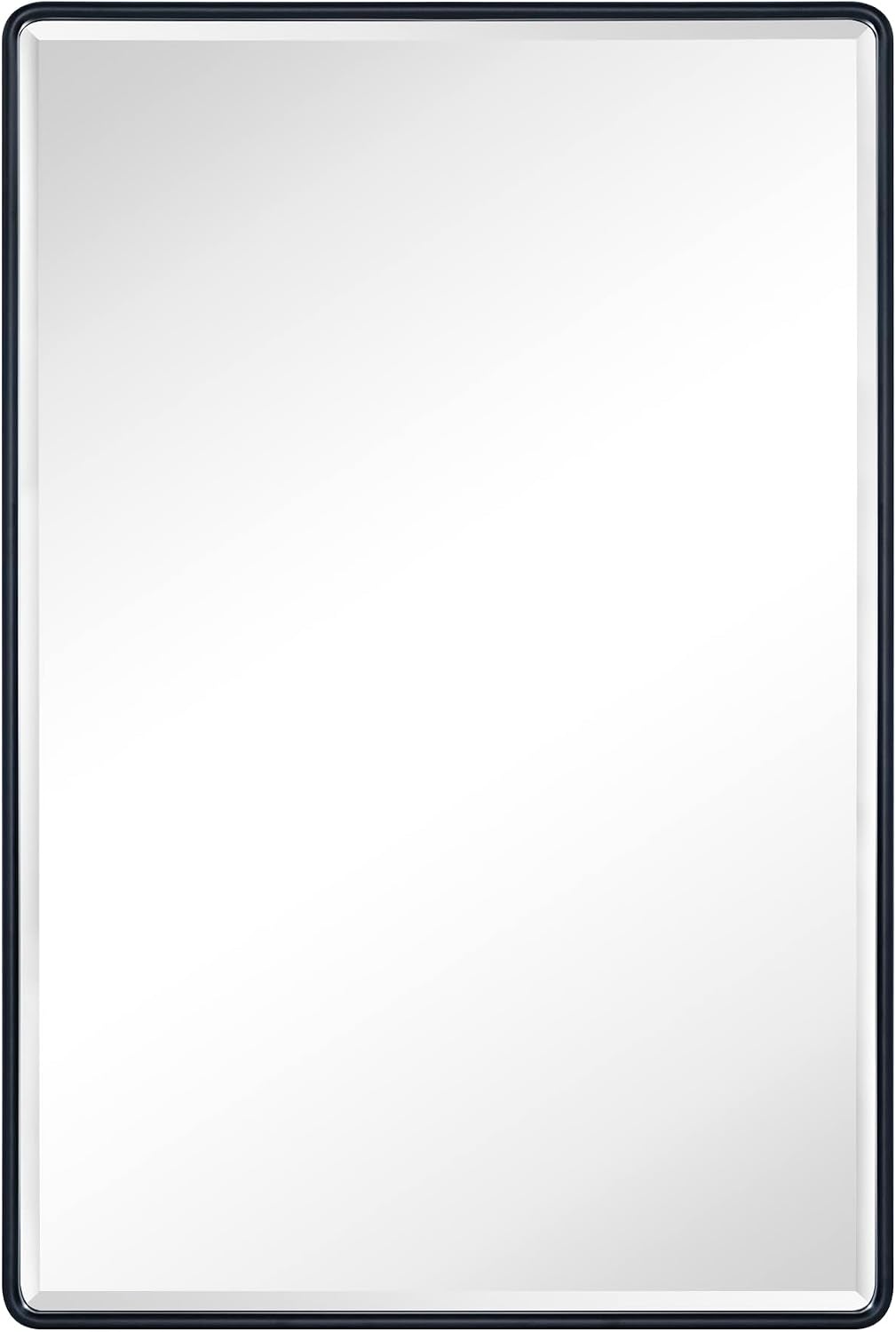 TEHOME Farmhouse Matt Black Recessed Bathroom Medicine Cabinet with Mirror Rounded Rectangle Metal Framed Medicine Cabinet with Beveled Mirror 24x36''